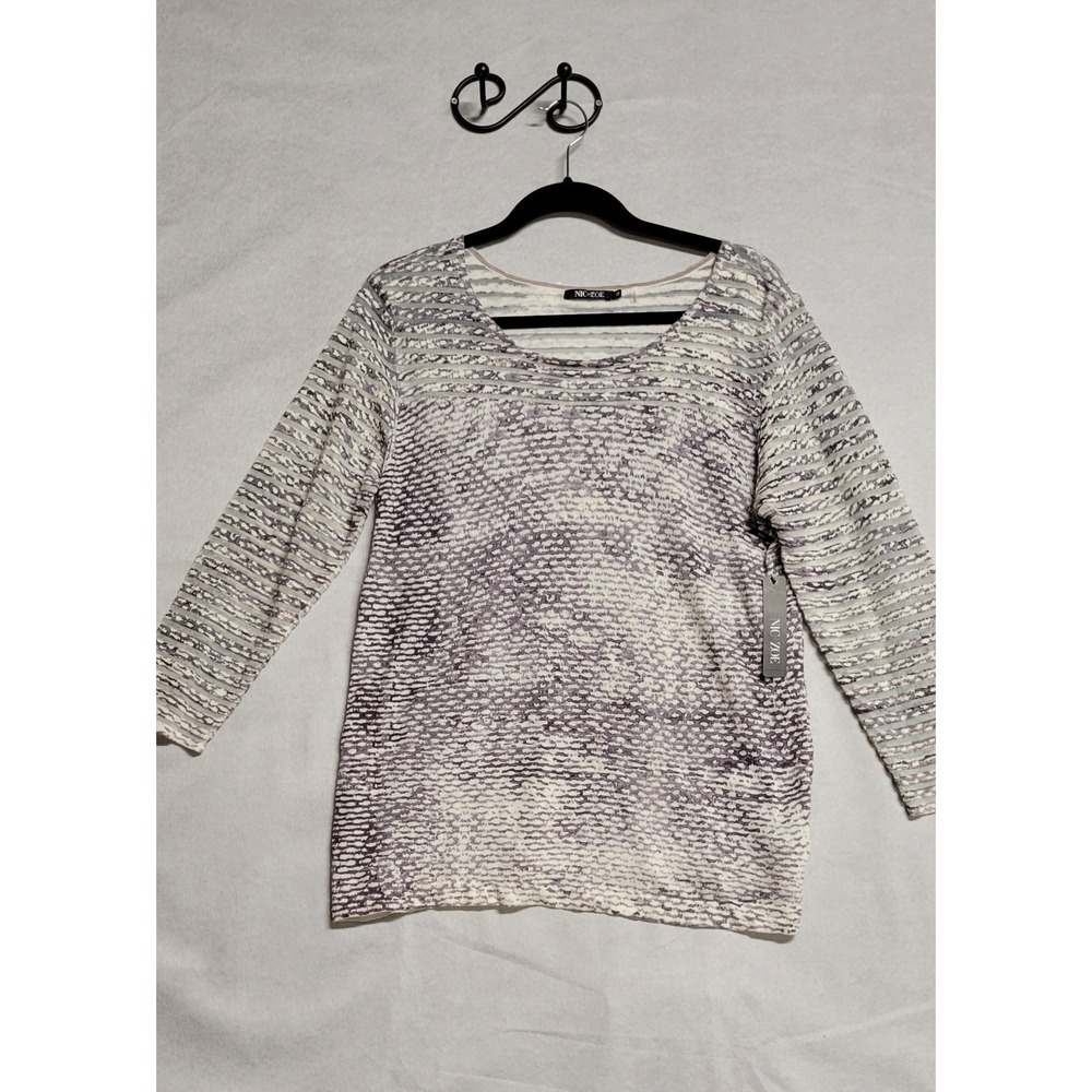 Gray/White With Mesh Panels  Nic+Zoe Long Sleeve Top Size M
